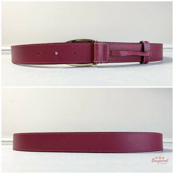 Authentic GUCCI Fuchsia Pink Leather Script Buckle Women's Belt 85/34 170884 - Picture 7 of 12